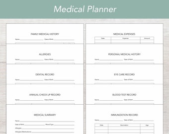 Medical Planner, Family Medical Binder, Medical Forms Bundle, 10 Pages, Printable PDF, Instant Digital Download, Letter Size