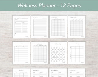 Wellness Planner, Self care planner, Wellness Bundle, 12 Pages, Printable PDF, Instant Digital Download, Letter Size