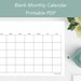 Blank Monthly Calendar, Printable PDF, Sun &amp; Mon Start, Letter Size ...