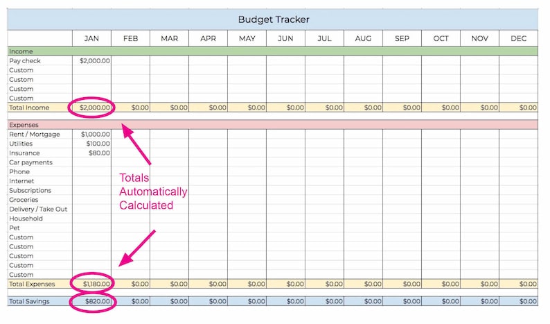 Budgetspårare, Excel-kalkylblad, Finansutgiftsspårare, Redigerbar, Årlig, Månadsvis, Kompatibel med Google Sheets, Direktnedladdning bild 2
