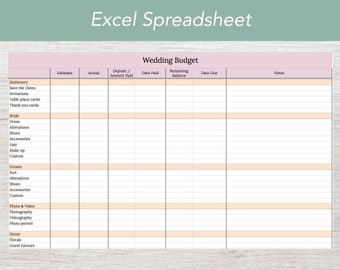 Wedding Budget Tracker, Excel Spreadsheet, Wedding Budget Template, Editable, Google Sheets compatible, Instant download