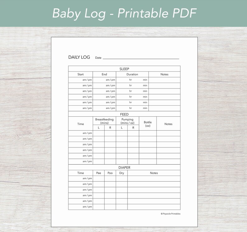 Printable Daily Baby Log, Sleep Tracker, Diaper Log, Feeding Log ...