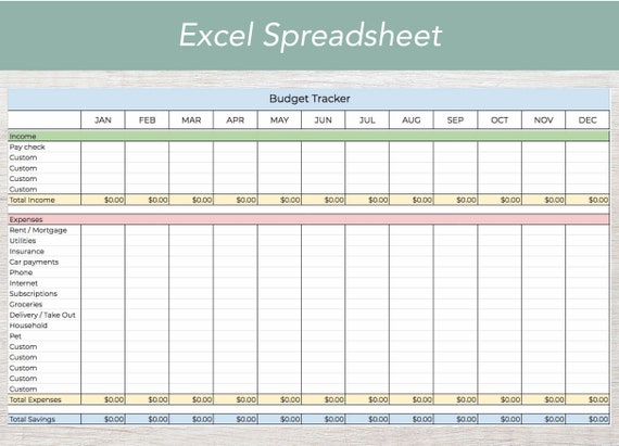 Budget Tracker, Excel Spreadsheet, Finance Expense Tracker, Editable, Yearly, Monthly, Google Sheets compatible, Instant download