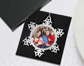 Personalisierte Verzierung Zinn-Schneeflocke - Anpassbare Bildverzierung mit Geschenkbox - Familienfoto für Weihnachtsbaum - Weihnachtsgeschenke