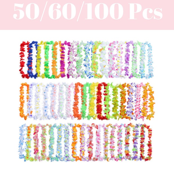 50/60/100 Pcs Tropical Party Hawaiian Leis - Hawaiian Party Flowers, Flamingo Party, Tropical Birthday, Pineapple Decor Aloha & Beach Party