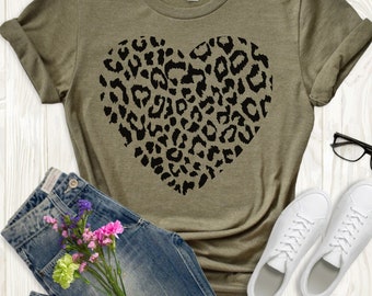 Leopard Heart Shirt Ideal For Gifts and Can be Ordered Oversize | Cute Heart Shirt Cheetah Print | Leopard Print | Animal Print Shirt