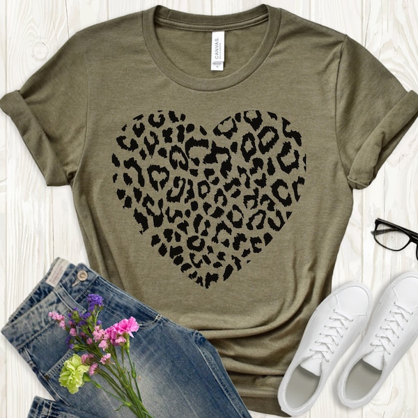 Leopard Heart Shirt Ideal For Gifts and Can be Ordered Oversize | Cute Heart Shirt Cheetah Print | Leopard Print | Animal Print Shirt