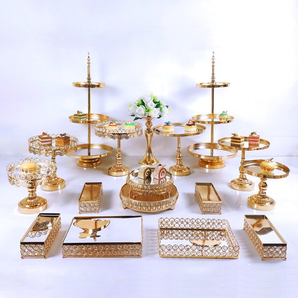 17 Pcs Silver/Gold Metal Crystal Cake Stand - Luxury Dessert Table Display Set For Wedding, Birthday Party - Dessert Cupcake Plate Rack