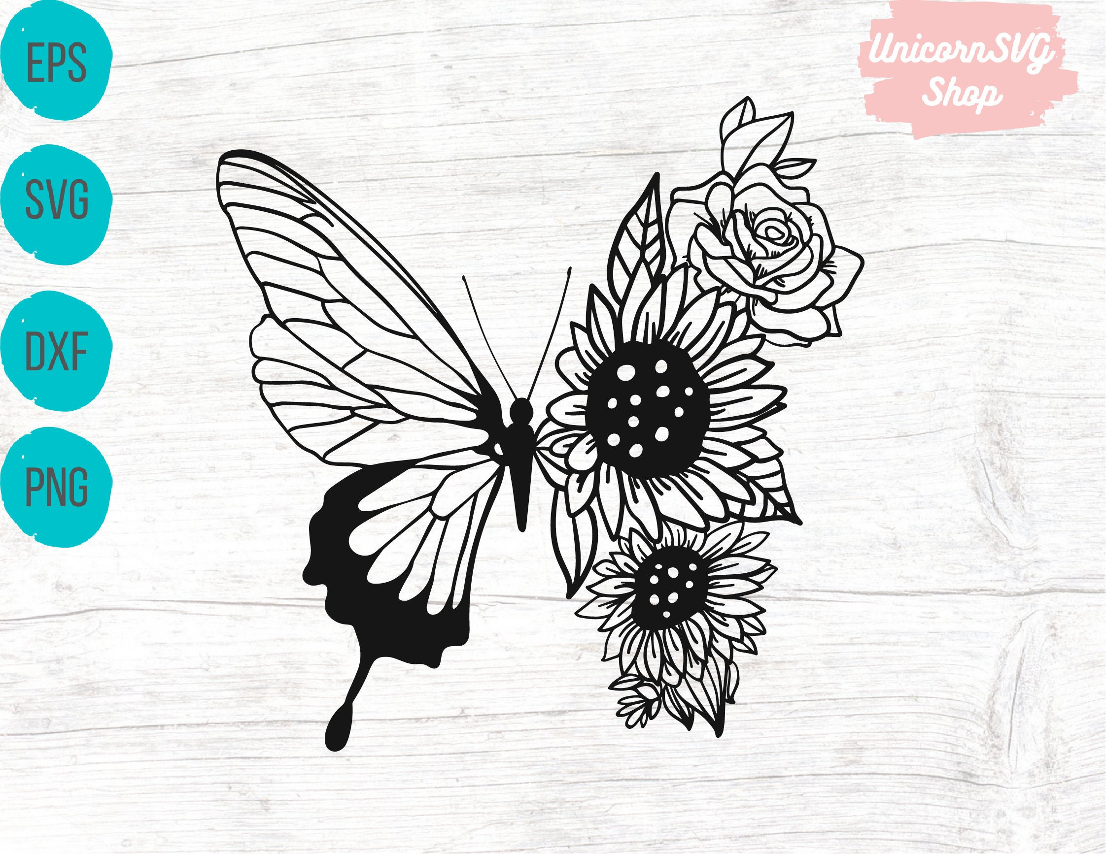 Butterfly Svg Sunflower Svg Files for Cricut Floral Svg Flower Svg