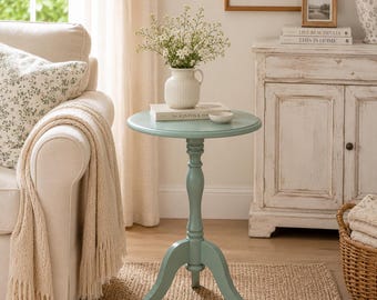 Vintage Round Side Table Cottagecore End Table Farmhouse Pedestal Accent Table French Country Nightstand Decor Coastal Style Traditional