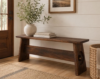 Entryway Bench Wood Bench Wooden Bench Rustic Bench Solid Wood Bench Japandi Style Modern Farmhouse Hallway Seating Accent Bench Small Space