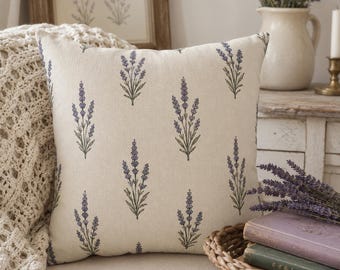 Lavender Pillow Cover French Country Cottagecore Farmhouse Floral Accent Pillow Botanical Rustic Shabby Chic Home Decor Housewarming Gift