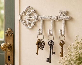 Vintage Key Holder Wall Hook Cottagecore Farmhouse French Country Shabby Chic Rustic Entryway Small Key Organizer Cast Iron Wall Decor