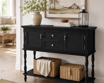 Modern Farmhouse Black Console Table Rustic Sideboard Buffet Cabinet French Country Cottage Farmhouse Entryway Credenza Storage Furniture