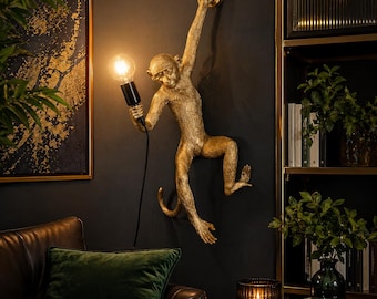 Sculptural Monkey Wall Sconce Gold Statement  Light Luxury Animal Lamp Modern Wall Lighting Decor Unique Home Accent Maximalist Eclectic