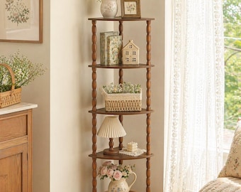 Corner Shelf for Small Spaces Cottagecore Shelf Decor Wooden Corner Shelving Unit Farmhouse Storage Shelf Vertical Organizer