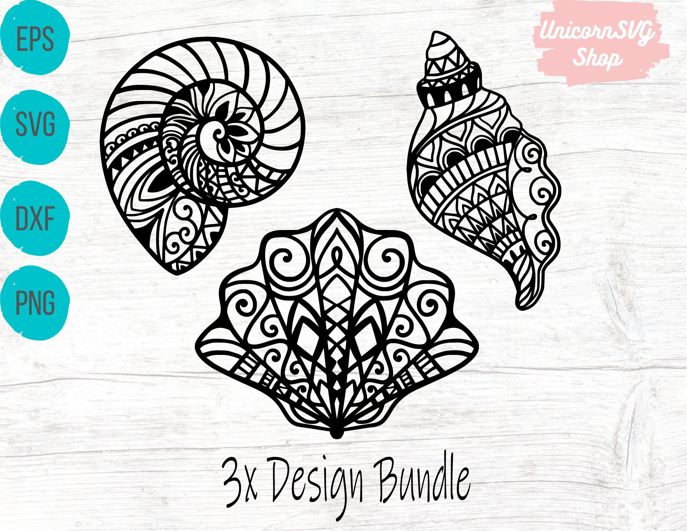 Mandala Shell SVG Bundle Mandala svg Mermaid svg Beach svg Silhouette