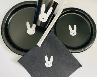 Bad bunny party decoration supply set, bad bunny birthday party set, birthday party supplies, birthday party cups plates napkins set