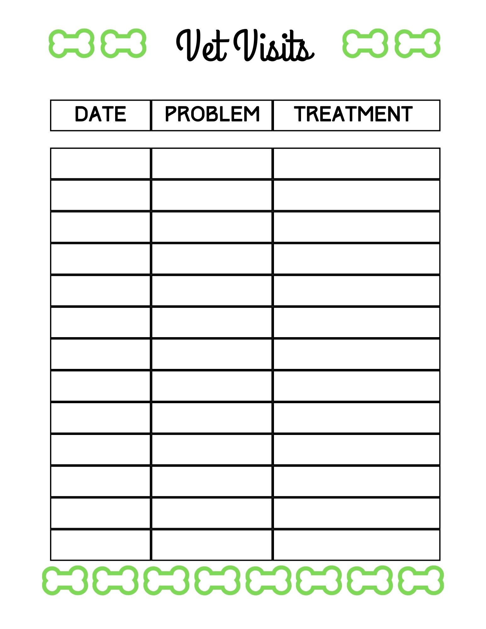 Pet Printables Vet Visit Checklist Tracker Log Form Etsy