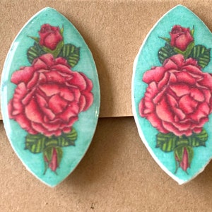 Red Rose Earrings/Floral stud earrings/gifts for her/statement earrings
