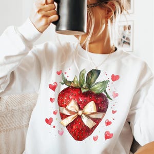 Jolie coquette rouge fraise noeud PNG, Coquette rose noeud png, coeurs, rétro Saint Valentin, VDay, vacances png, fraises, sublimation PNG
