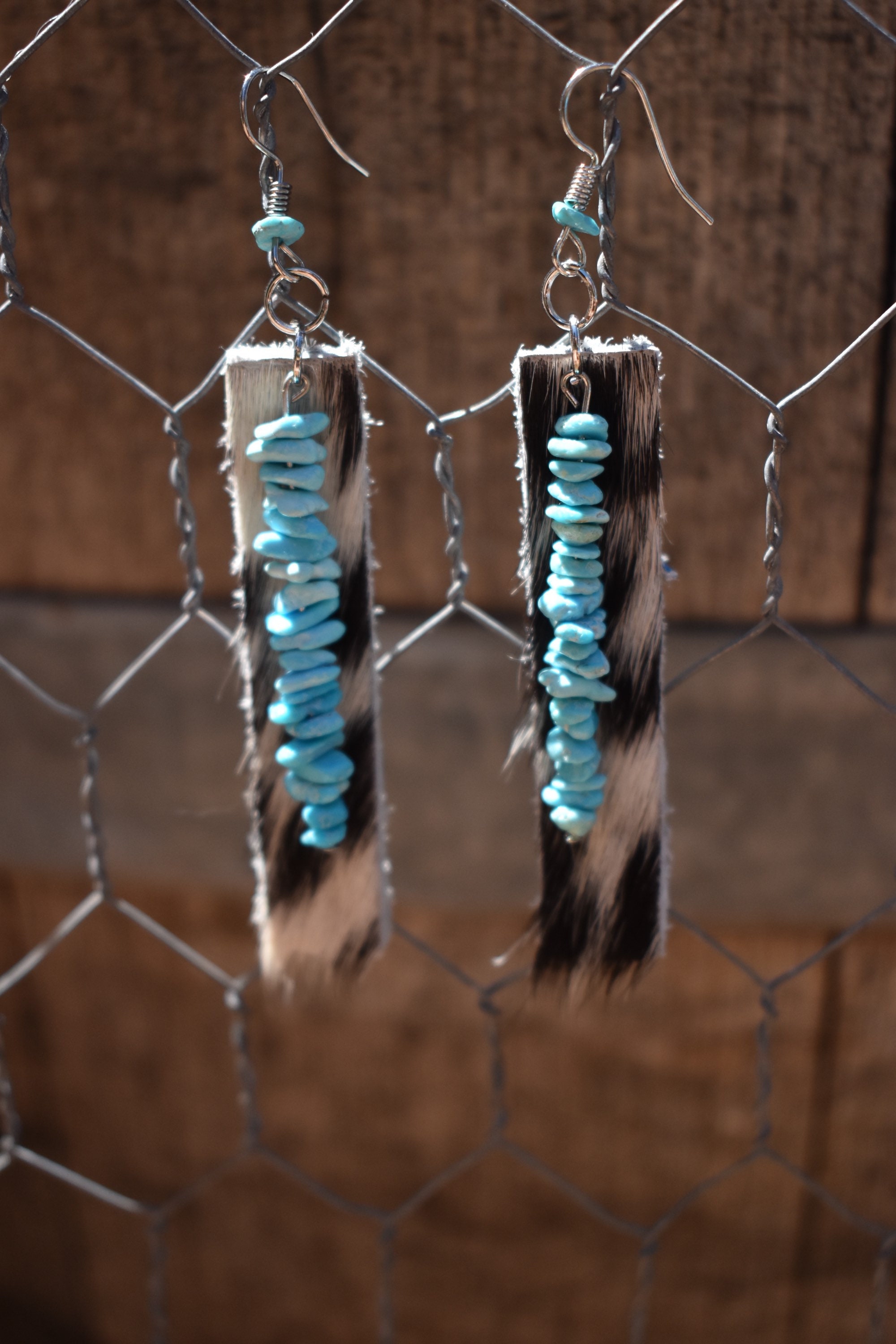 Genuine Hair On Hide Cowhide Earring With Turquoise Strand Etsy