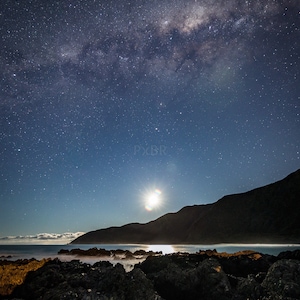 Moon and Milky Way Over Wellington, New Zealand