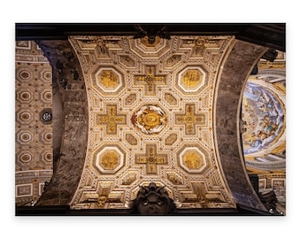 Barokke plafondkunstprint, goud vergulde kathedraaldecor, op Vaticaanstad geïnspireerde digitale download