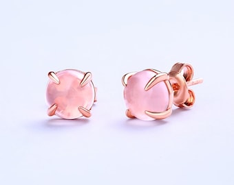 Stud earrings Rosegold 925 sterling silver with rose quartz