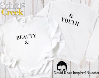 Beauty & Youth, David Rose Sweater | Gildan Unisex Heavy Blend Crewneck Sweatshirt | Cozy, Schitts Creek Pullover for Men, Women, Teens