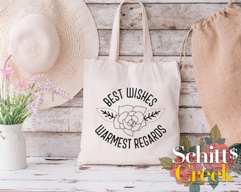 Best Wishes, Warmest Regards Cotton Canvas Tote Bag | Schitts Creek Gift, David Rose Reusable Shipping Bag | Natural Color