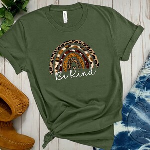 Be Kind Rainbow Womens T-Shirt | Bella Canvas Unisex Jersey Short Sleeve Tee | Bee Kind, Animal Print Graphic Tshirt