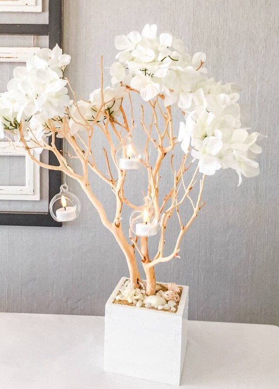 White Flowers And Natural Tree Branch Centerpiecefarmhouse Canada White Flowers And Natural Tree Branch, Tree Branch Table Decor