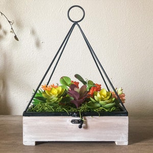 Hanging Faux Succulent Arrangement,Fake Succulent in White Wood decorative Box,Modern Succulent Table decor,Unique Succulent Plant Gifts