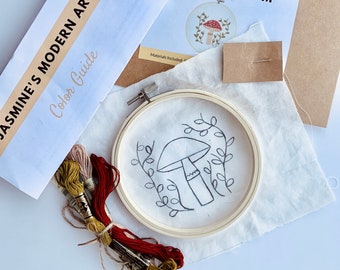 DIY Wild Mushroom Embroidery Kit - Modern embroidery kit cross stitch, Hand Embroidery Kit, DIY Craft Kit, Needlepoint