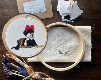 DIY Anime Hand Embroidery  KIT - Kiki + Jiji -  Kiki's Delivery Service