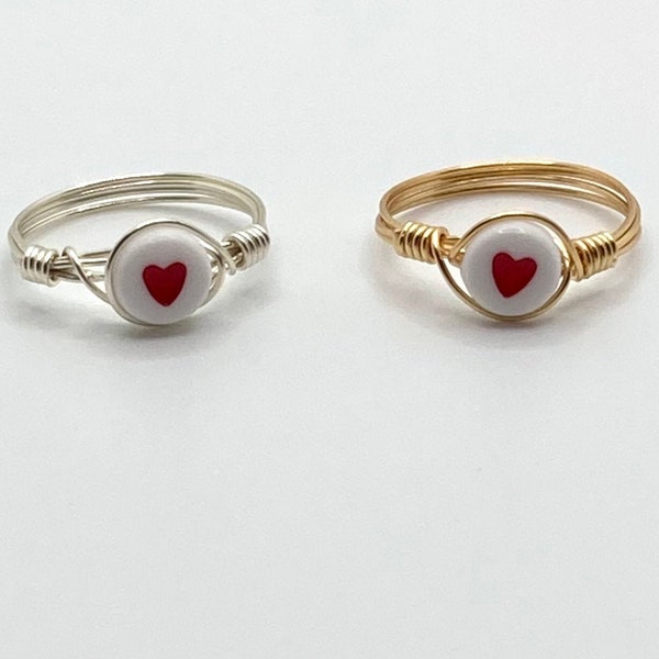 Love Heart Valentine’s Wire Wrapped Rings / silver / gold