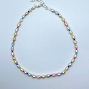 Freshwater Pearl and Multicolor Seed Bead Necklace