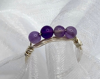 Amethyst 4 bead Wire Wrapped Ring