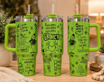 Vaso de 1,2 litros (40 oz) grabado del Grinch / El malvado / Grabado personalizado / Navidad / Dr. Seuss / Intercambio de amigo invisible