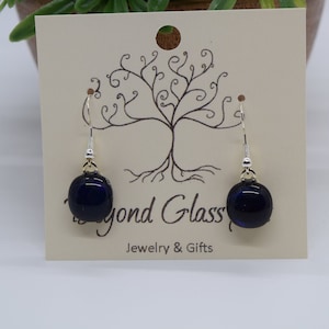 Fused Glass Earrings, Glass Earrings, Dark Blue, Multi-Shade Earrings, Dangle Earrings