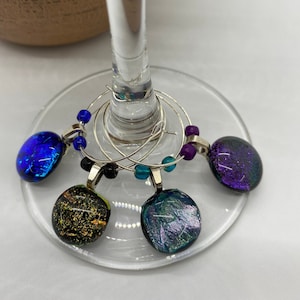 Dichroic Glass, Beaded Wine Glass Charms, Multi-Color, Unique