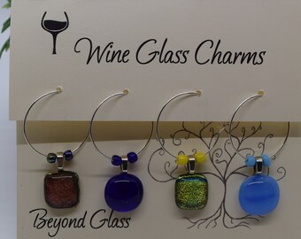 Unique Multi-Color Beaded Wine Glass Charms Dichroic Glass
