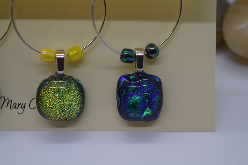 Unique Multi-Color Beaded Wine Glass Charms Dichroic Glass