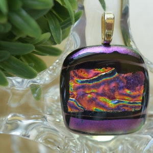 Fused Glass Pendant, Dichroic Glass Pendant, Teal, Black, Bronze, Purple, Multi-Colored, Unique, Silver