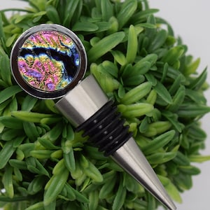 Fused Glass Wine Bottle Stopper, Wine Bottle Topper, Glass Bottle Topper, Dichroic Topper of Multi Color