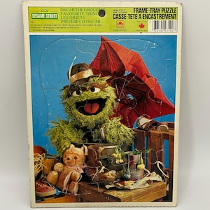 Vintage 1983 Sesame Street Oscar the Grouch Favourite Things Frame Tray Puzzle- Retro Jigsaw for Nostalgic Collectors