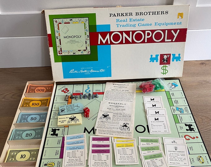 1961 Parker Brothers Monopoly Board Game- Vintage Board Game- Family Game Night