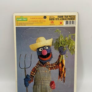 Vintage 1983 Sesame Street Farmer Grover Frame Tray Puzzle- Retro Jigsaw for Nostalgic Collectors