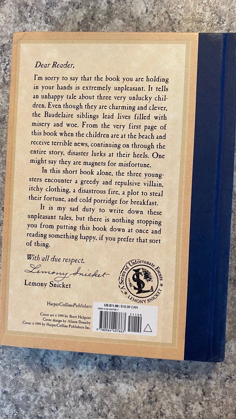 A Series of Unfortunate Events Book 1 The Bad Beginning by Etsy